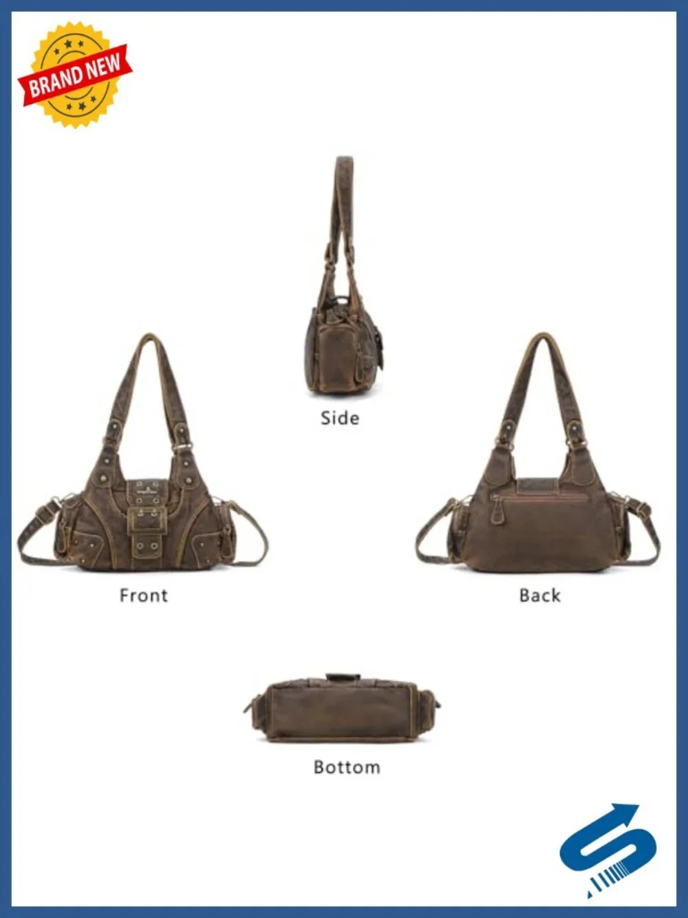 Vintage Y2K Vegan Leather Hobo Bag Multi-Pocket Crossbody Shoulder Purse
